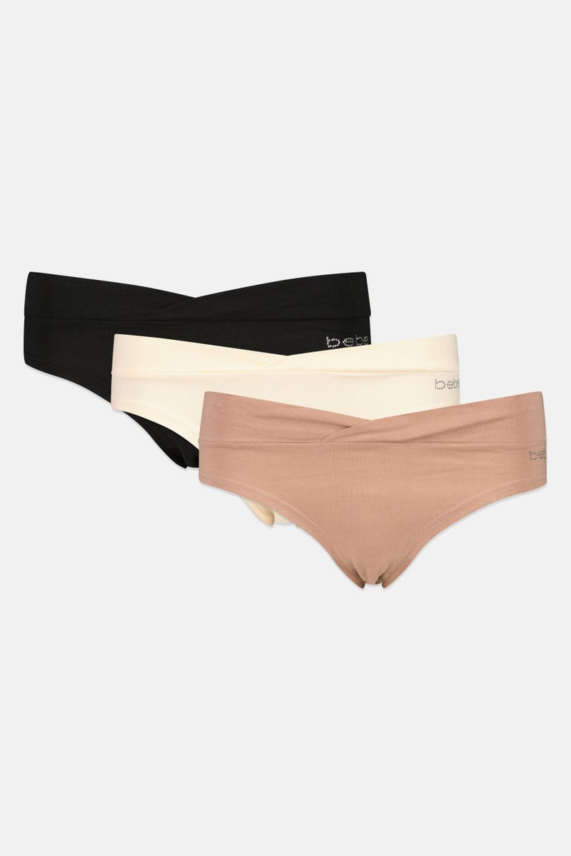 bebe Women 3 Pieces Brand Logo Low Rise Panties, Multicolor - Image 1