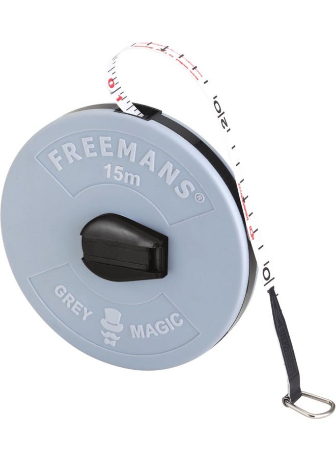 FREEMANS FREEMANS FM15 Grey Magic Fibreglass Measuring Tape - 15m/50ft With Unbreakable ABS Case || Durable Winding Mechanism Handle and Steel End Hook || Grey Color  - Image 1