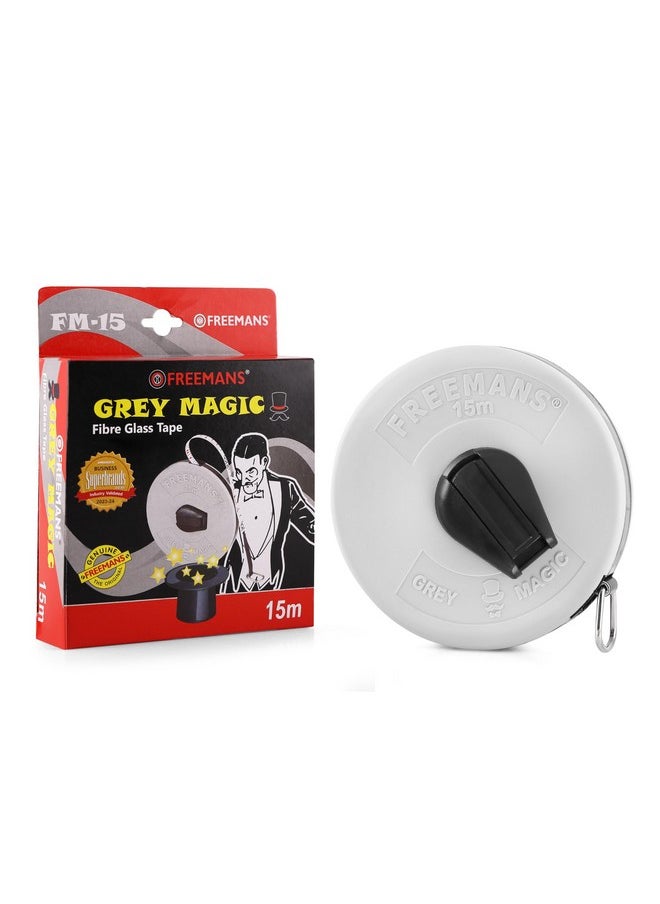 FREEMANS FREEMANS FM15 Grey Magic Fibreglass Measuring Tape - 15m/50ft With Unbreakable ABS Case || Durable Winding Mechanism Handle and Steel End Hook || Grey Color  - Image 2