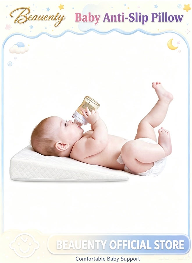 Beauenty Crib Wedge for Baby Nursing Memory Foam Baby Sleeping Wedge Pillow Infant Sleep Pillow with Removal Waterproof Cotton Cover (White)