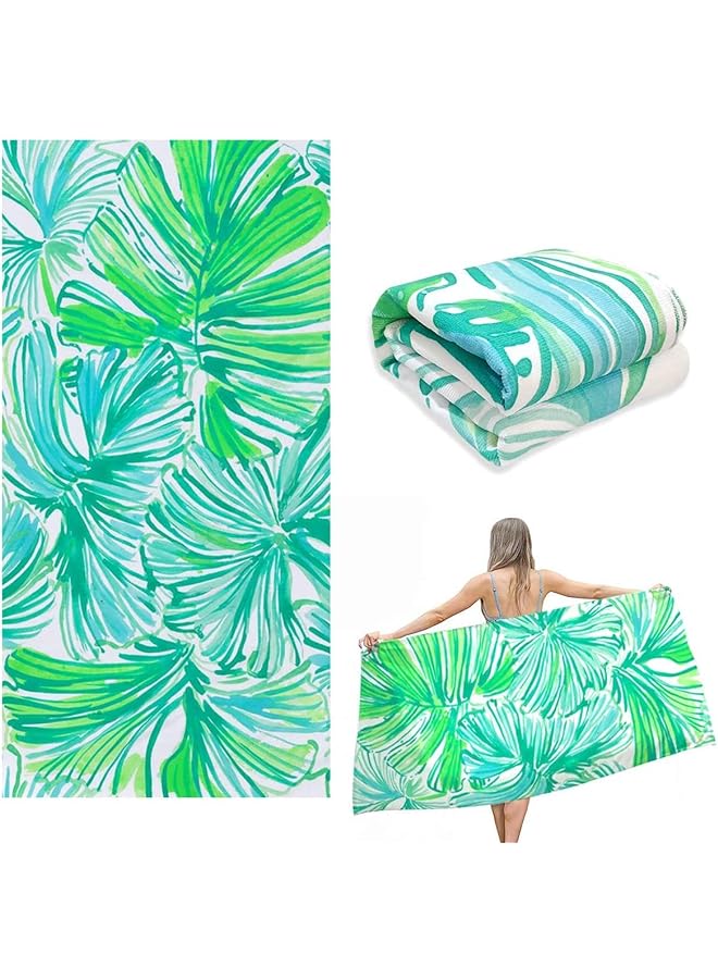 Zaboon Sand Free Beach Towel | Quick Fast Dry Super Absorbent Oversized Lightweight Big Large Towels Blanket Green Leaf Cool Swim Beach Towels For Travel Pool Swimming Bath Camping Adult Women Men - Image 1