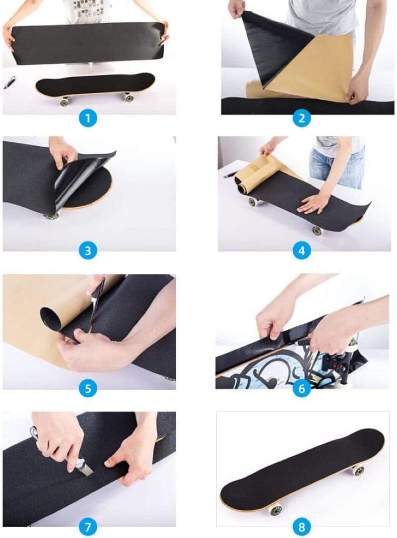 COSOOS Skateboard Grip Tape Sheet, 45.2x10.6 inch,Bubble Free, Waterproof, Scooter, Longboard Griptape, Grippy Sandpaper for Skateboard, Long Board, Stairs, Pedal, Pistol, Wheelchair Step,Deck(115x27cm) - Image 4
