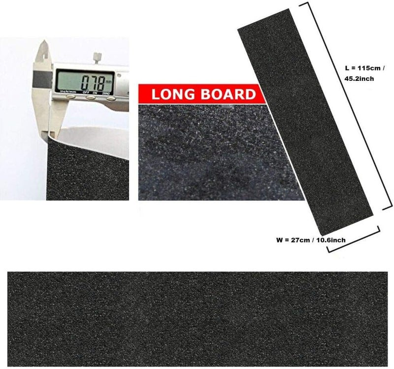 COSOOS Skateboard Grip Tape Sheet, 45.2x10.6 inch,Bubble Free, Waterproof, Scooter, Longboard Griptape, Grippy Sandpaper for Skateboard, Long Board, Stairs, Pedal, Pistol, Wheelchair Step,Deck(115x27cm) - Image 2