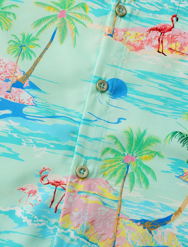 KYKU Men's Short Sleeve Tropical Shirts Hawaiian Button Down Shirt, Green, XL - Image 5