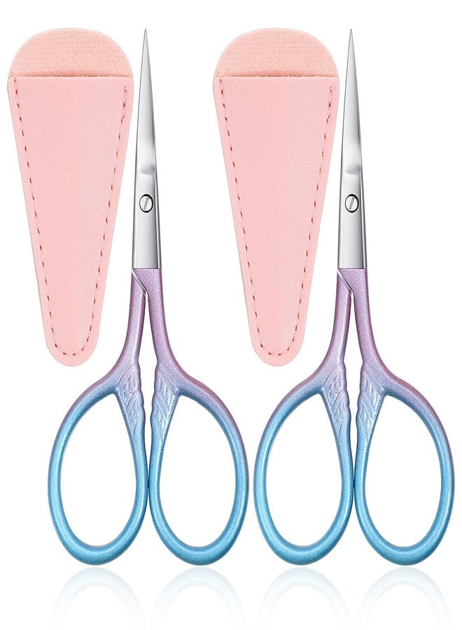 Bremorou 2 Pcs 3.54 Inch Small Eyebrow Scissors Eye Brow Scissors for Women Mini Cosmetic Scissor fit Facial Facial Hair Eyebrows Beard Ear Nose Moustache Sewing Blue Pink Gradient Stainless Steel - Image 1