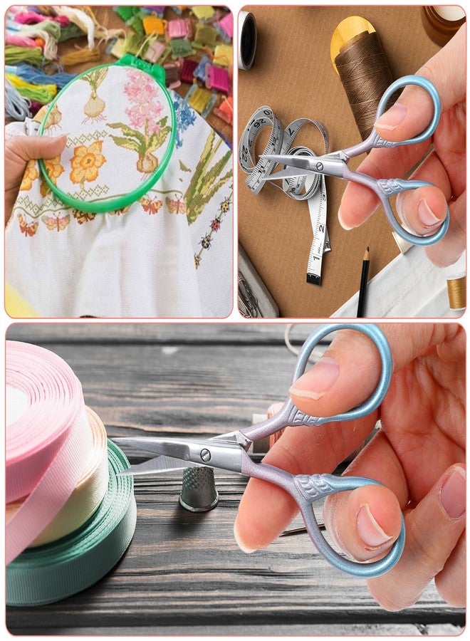 Bremorou 2 Pcs 3.54 Inch Small Eyebrow Scissors Eye Brow Scissors for Women Mini Cosmetic Scissor fit Facial Facial Hair Eyebrows Beard Ear Nose Moustache Sewing Blue Pink Gradient Stainless Steel - Image 3