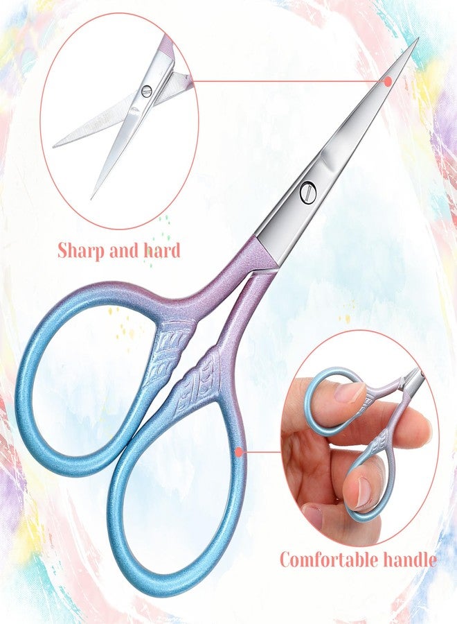 Bremorou 2 Pcs 3.54 Inch Small Eyebrow Scissors Eye Brow Scissors for Women Mini Cosmetic Scissor fit Facial Facial Hair Eyebrows Beard Ear Nose Moustache Sewing Blue Pink Gradient Stainless Steel - Image 4