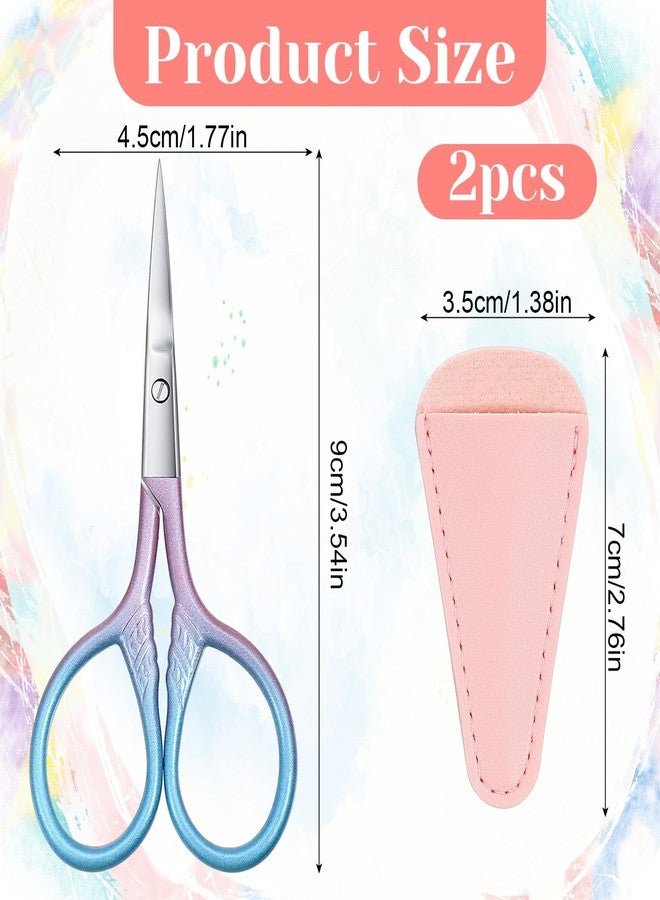 Bremorou 2 Pcs 3.54 Inch Small Eyebrow Scissors Eye Brow Scissors for Women Mini Cosmetic Scissor fit Facial Facial Hair Eyebrows Beard Ear Nose Moustache Sewing Blue Pink Gradient Stainless Steel - Image 2