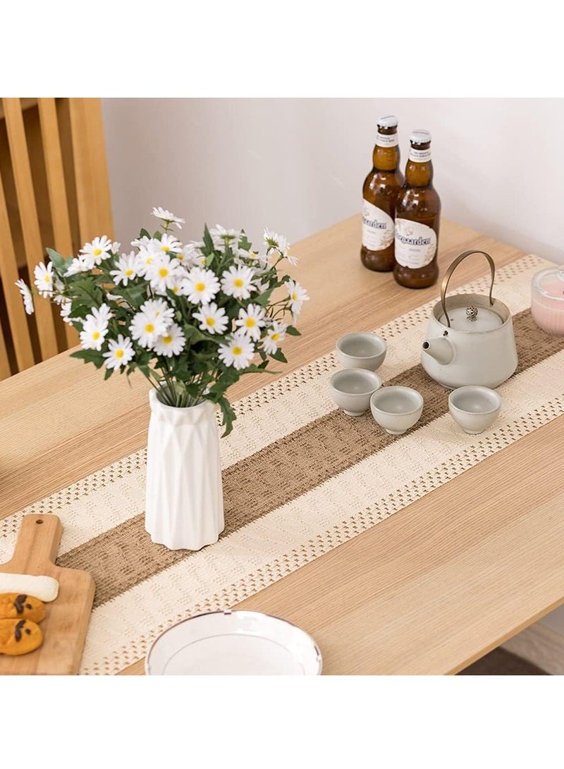 Relex Table Runner, Long Farmhouse Rustic Table Runner, Cream & Brown Macrame Table Runner with Tassels, for Boho Dining Bedroom Decor Rustic Bridal Shower  - Image 2