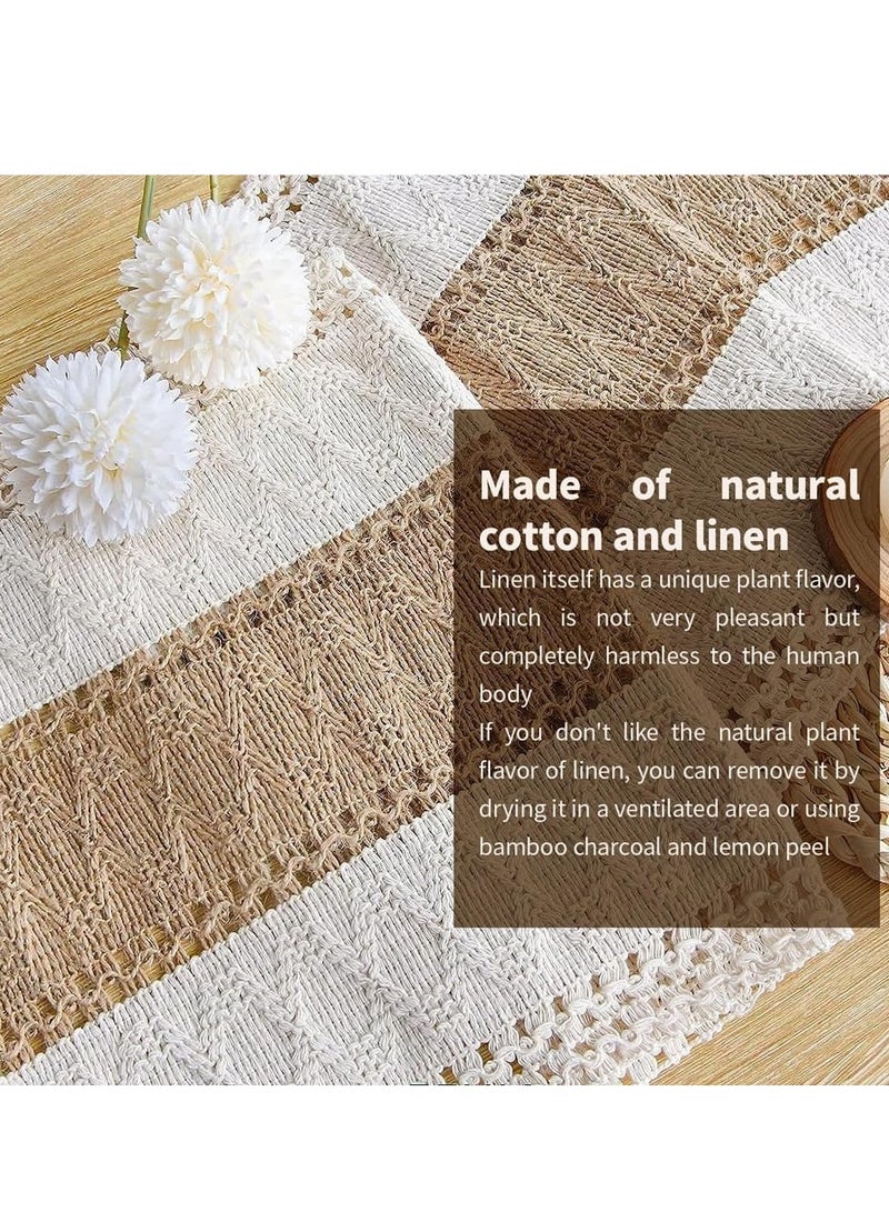 Relex Table Runner, Long Farmhouse Rustic Table Runner, Cream & Brown Macrame Table Runner with Tassels, for Boho Dining Bedroom Decor Rustic Bridal Shower  - Image 3