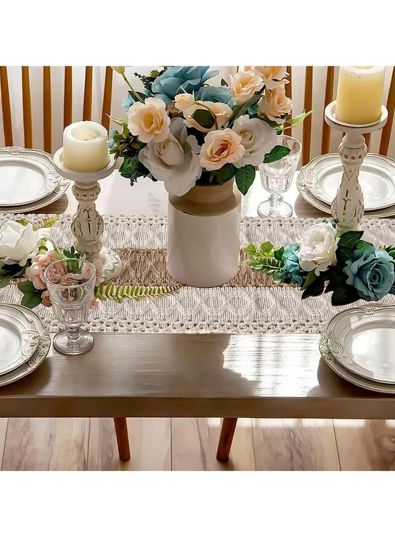 Relex Table Runner, Long Farmhouse Rustic Table Runner, Cream & Brown Macrame Table Runner with Tassels, for Boho Dining Bedroom Decor Rustic Bridal Shower  - Image 4