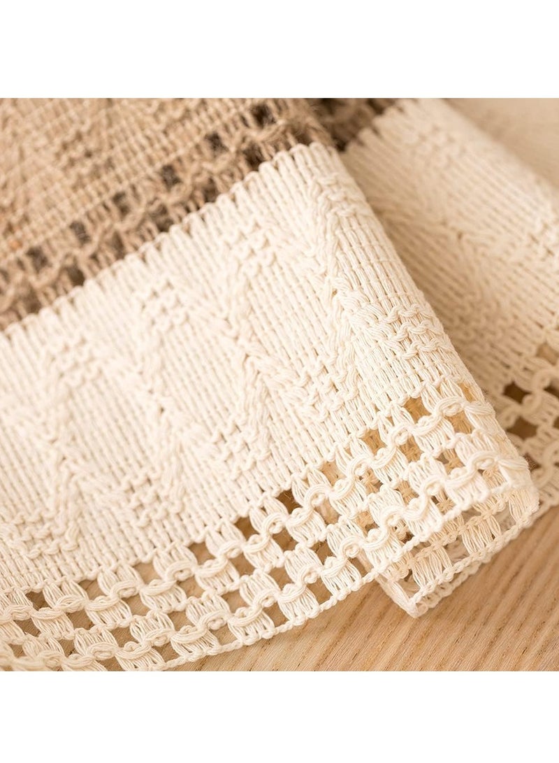 Relex Table Runner, Long Farmhouse Rustic Table Runner, Cream & Brown Macrame Table Runner with Tassels, for Boho Dining Bedroom Decor Rustic Bridal Shower  - Image 5