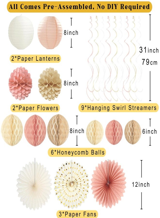 Aonor Boho Baby Shower Decorations for Girl, Pre-Strung Welcome Baby Banner with Honeycomb Balls, Paper Flowers, Lanterns, Fans, Hanging Swirls, Circle Dots Garland for Girl Baby Shower Decorations 24pcs - Image 4