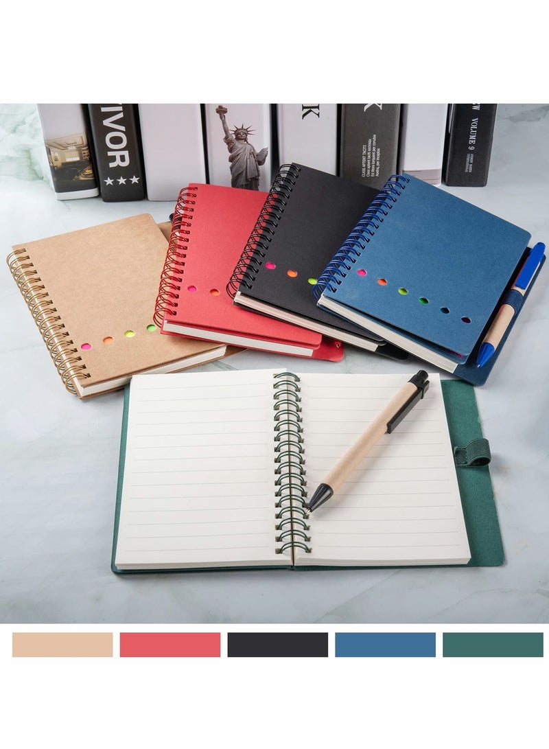 Excefore Spiral Notebooks for Note Taking 4 Packs Small with Pen in Holder and Sticky Notes, Page Marker Colored Index Tabs Flags (4 Colors Black/Red/Brown/Blue Packs)  - Image 4