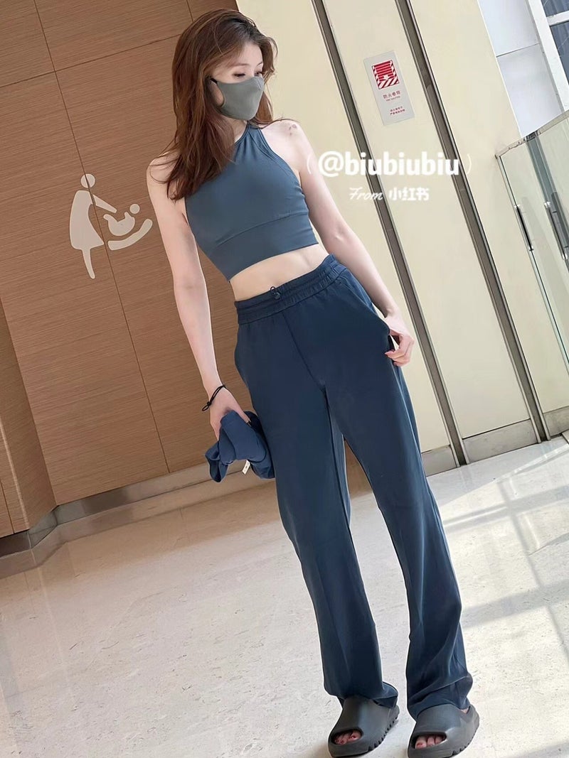 Lulu Same Yoga Wide Leg Pants SoftstremI Pants Sports Casual Pants Womens Loose Straight Leg Length Pure black  - Image 3