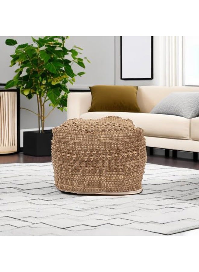 Vosarea Pouf Ottoman Square Pouf Cover, Khaki, Cotton, Linen - Image 5