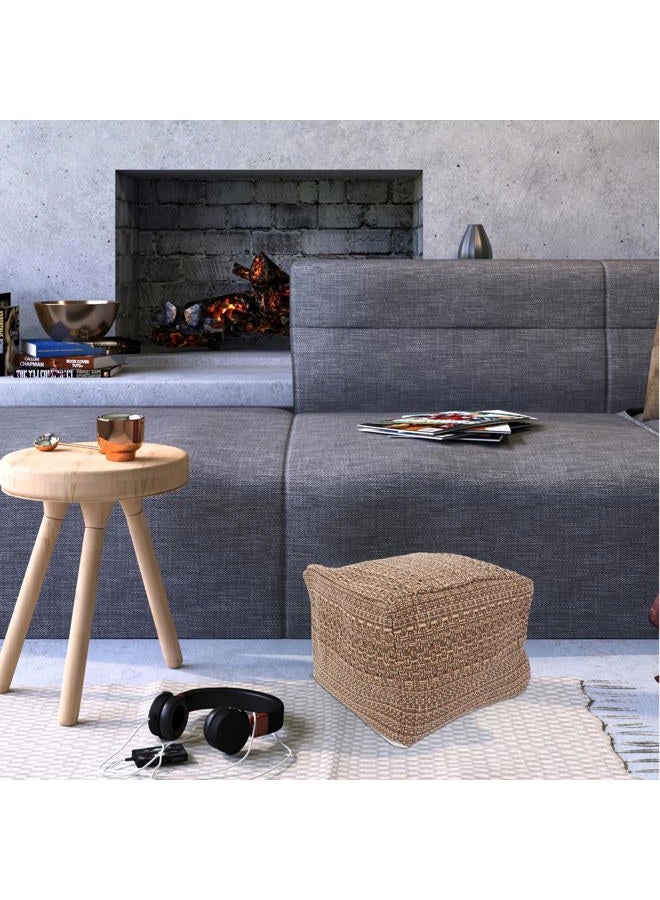 Vosarea Pouf Ottoman Square Pouf Cover, Khaki, Cotton, Linen - Image 3
