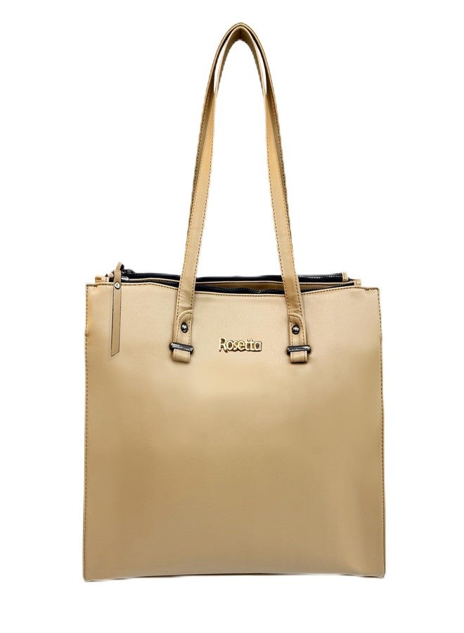 Rosetta Women's Premium Office Handbag | Elegant Vegan leather Tote Bag with Spacious Compartments - Beige - Image 1