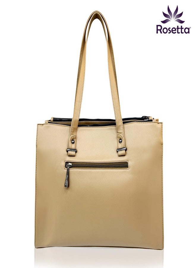 Rosetta Women's Premium Office Handbag | Elegant Vegan leather Tote Bag with Spacious Compartments - Beige - Image 3