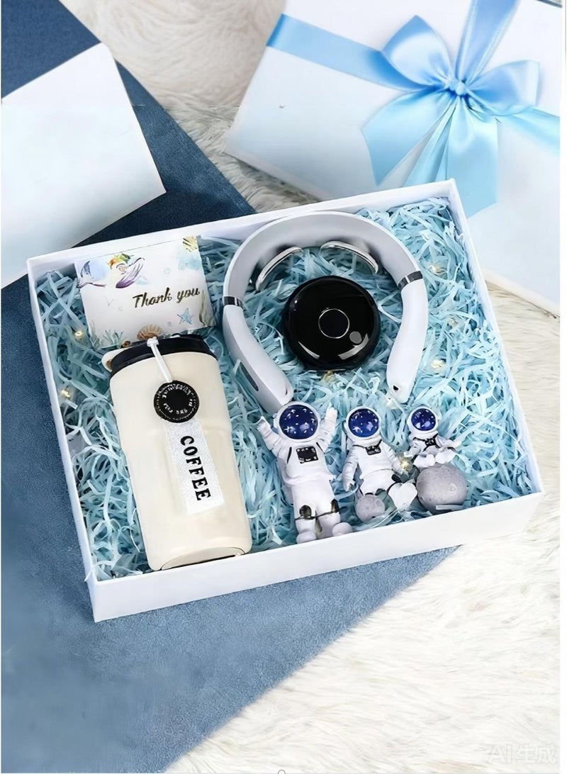Exquisite Gift Basket Contains Coffee Cup,Shaving Razor,Three Astronaut Dolls, Ramadan Gift Set,Practical Men's Gift Valentine's Day Set,Ramadan Gift Box,Father's Gift, Birthday Gift Box, Anniversary Gift,Graduation Gift,Men's Friendship Care Package,Christmas Gift,Gift Set for Family ,Husband,Brothers,Friends,Colleague,Teacher - Image 1