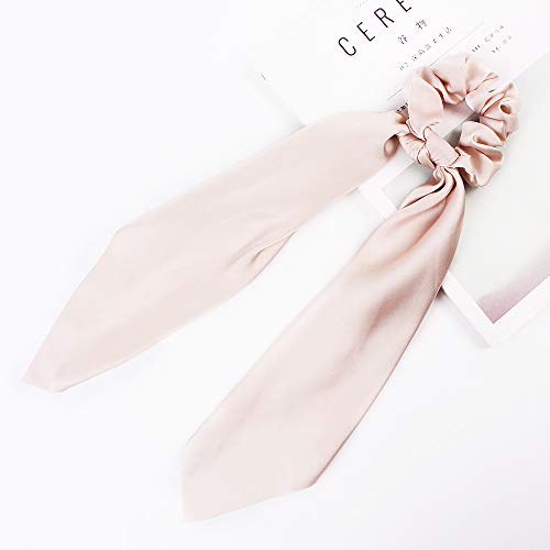 DINPREY Silk Satin Hair Scrunchies, Hair Scarf with Bow Silk Elastic Hair Bands, Stripe Printed Hair Bobbles for Ponytail Holder (6 Pcs Solid Colors) - Image 5
