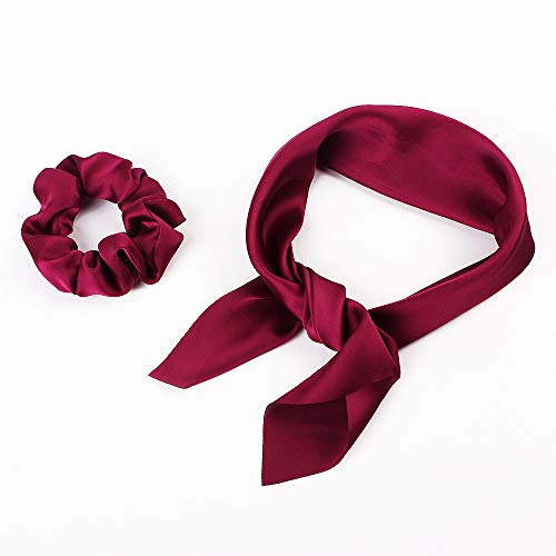 DINPREY Silk Satin Hair Scrunchies, Hair Scarf with Bow Silk Elastic Hair Bands, Stripe Printed Hair Bobbles for Ponytail Holder (6 Pcs Solid Colors) - Image 3