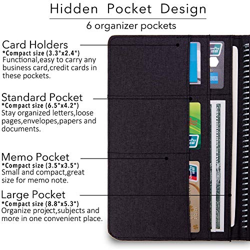KGMCARE Folio Cover Compatible with Rocketbook Everlast Fusion, Cloth Fabric, Multi Organizer Men & Women Folder with Pen Loop/Phone Pocket/Business Card Holder, fits A5 Size Notebook（6" x 8.8"） - Image 5