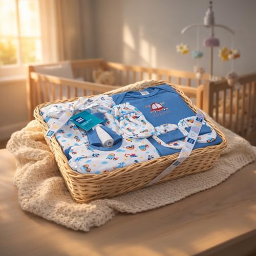 Mee Mee New Born Baby Gift Set | Soft Cotton Clothing Essentials for Infants/Baby Girls, Boys | Baby Shower Clothing Hamper (8 Pieces, Dark Blue)|Perfect Gift for New Born Baby - Image 1