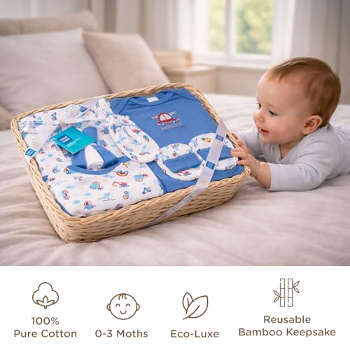Mee Mee New Born Baby Gift Set | Soft Cotton Clothing Essentials for Infants/Baby Girls, Boys | Baby Shower Clothing Hamper (8 Pieces, Dark Blue)|Perfect Gift for New Born Baby - Image 4