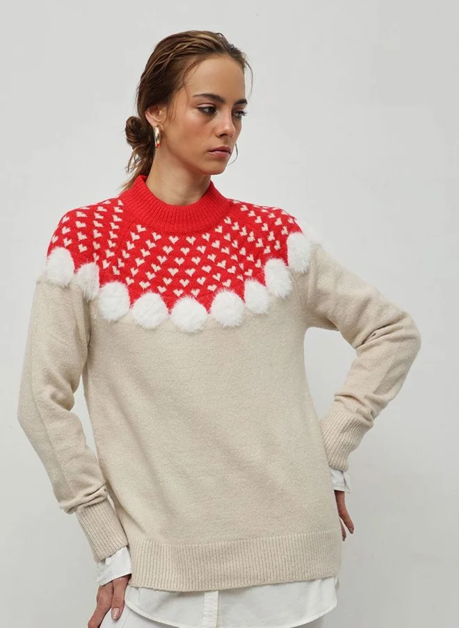 STREET 9 Red Self Design Pullover for Women