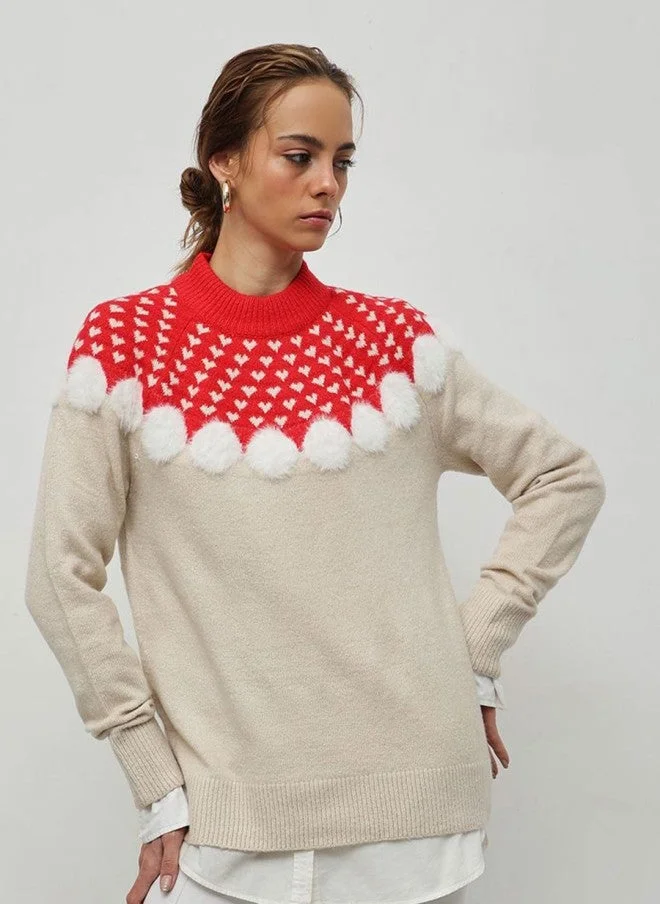 STREET 9 Red Self Design Pullover for Women