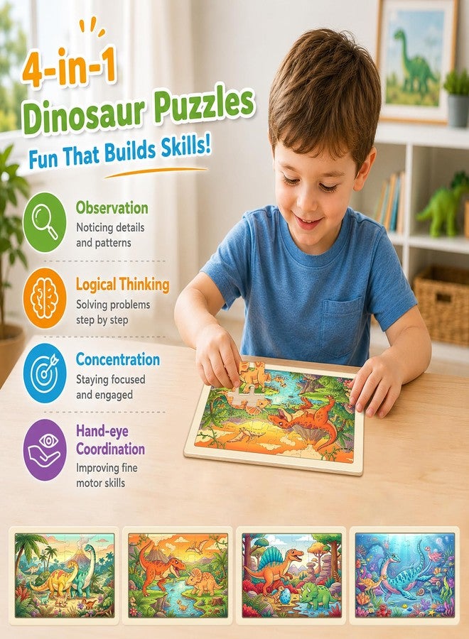 OSBOO 4-Pack Puzzles for Kids Ages 3-5, 24-Piece Wooden Puzzles for Kids Ages 4-6 – Dinosaur Jigsaw Puzzle, Educational Puzzles for Boys and Girls, Ages 3+ - Image 4