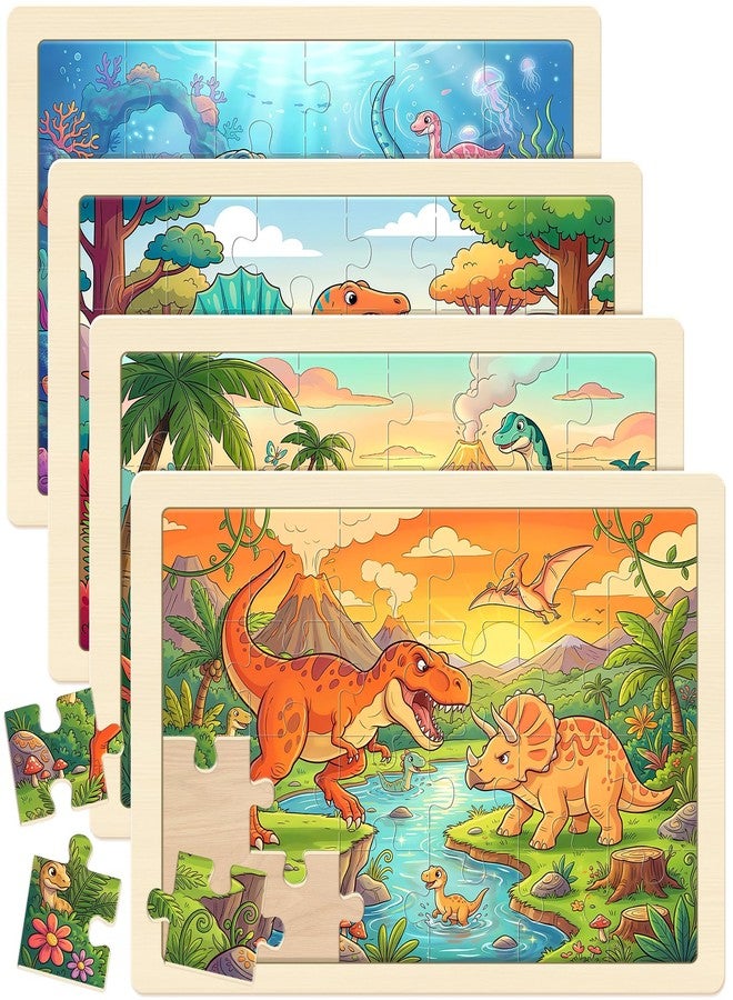 OSBOO 4-Pack Puzzles for Kids Ages 3-5, 24-Piece Wooden Puzzles for Kids Ages 4-6 – Dinosaur Jigsaw Puzzle, Educational Puzzles for Boys and Girls, Ages 3+ - Image 1