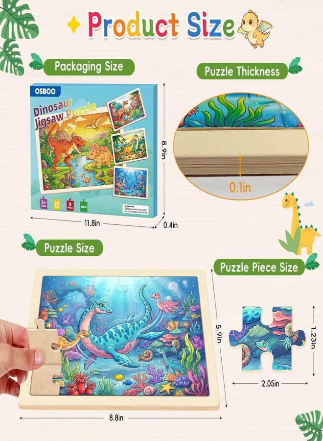 OSBOO 4-Pack Puzzles for Kids Ages 3-5, 24-Piece Wooden Puzzles for Kids Ages 4-6 – Dinosaur Jigsaw Puzzle, Educational Puzzles for Boys and Girls, Ages 3+ - Image 3