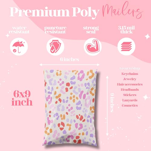 Pretty Package Store 6x9 Designer Poly Mailer 100 Pack Heavy Duty Waterproof Self Seal Shipping Bags for Small Business Large Mailing Envelopes Bulk Tear Resistant Cute Packaging Preppy Leopard - Image 4