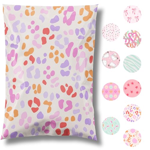 Pretty Package Store 6x9 Designer Poly Mailer 100 Pack Heavy Duty Waterproof Self Seal Shipping Bags for Small Business Large Mailing Envelopes Bulk Tear Resistant Cute Packaging Preppy Leopard - Image 1