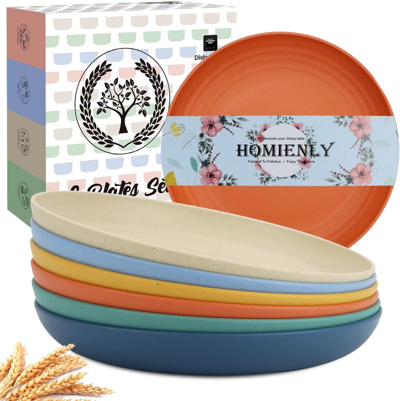 Homienly Wheat Straw Plates  6 PCS Unbreakable Dinner Plates Microwave  Dishwasher Safe 10 INCH 6 Colors - Image 1