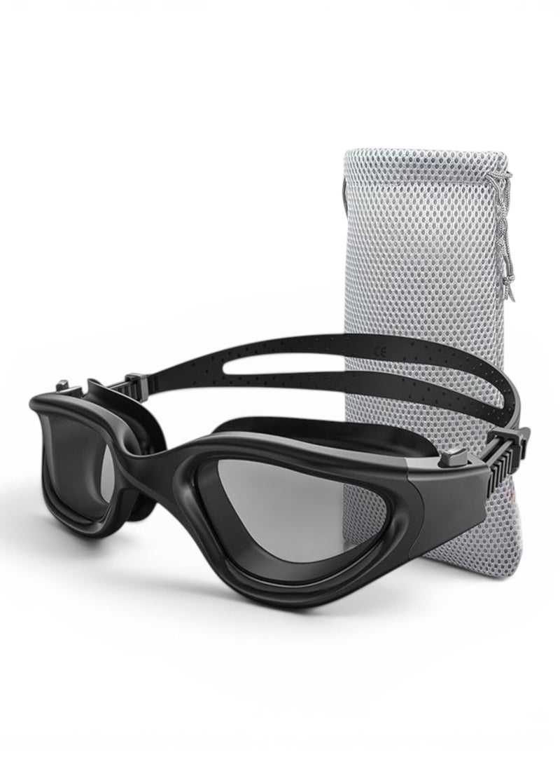 Swimming Goggles - Anti Fog HD Large Frame - Adult - Black and Brown Tint