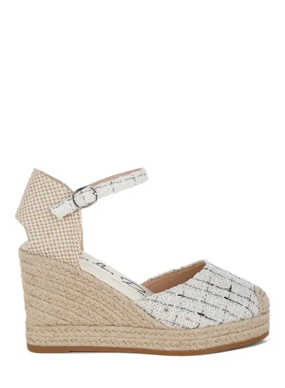 London Rag Tweed Round Toe Woven Wedges in White