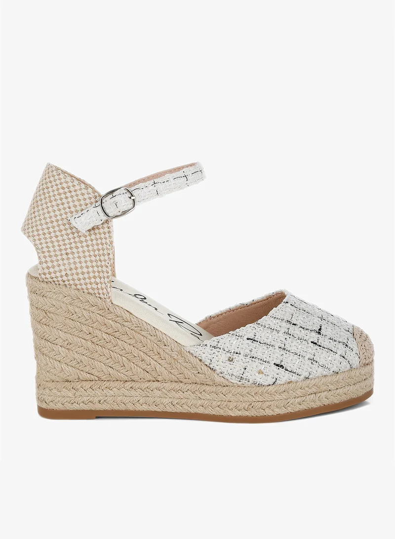 London Rag Tweed Round Toe Woven Wedges in White