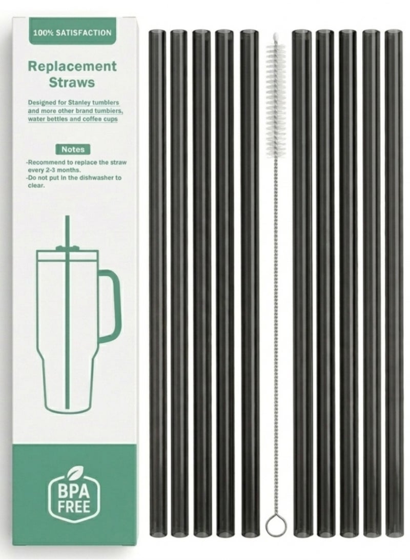 STN 10 Pack Reusable Straws for Stanley Cup 40oz – 12" Extra Long Replacement Straws, BPA-Free, Includes Cleaning Brush (Tritan-Black) - Image 1