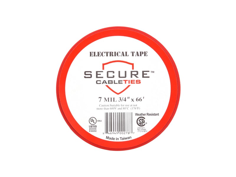 SECURE CABLETIES Red Electrical Tape 3/4 Inch x 66 Feet (5 Pack) - Image 2