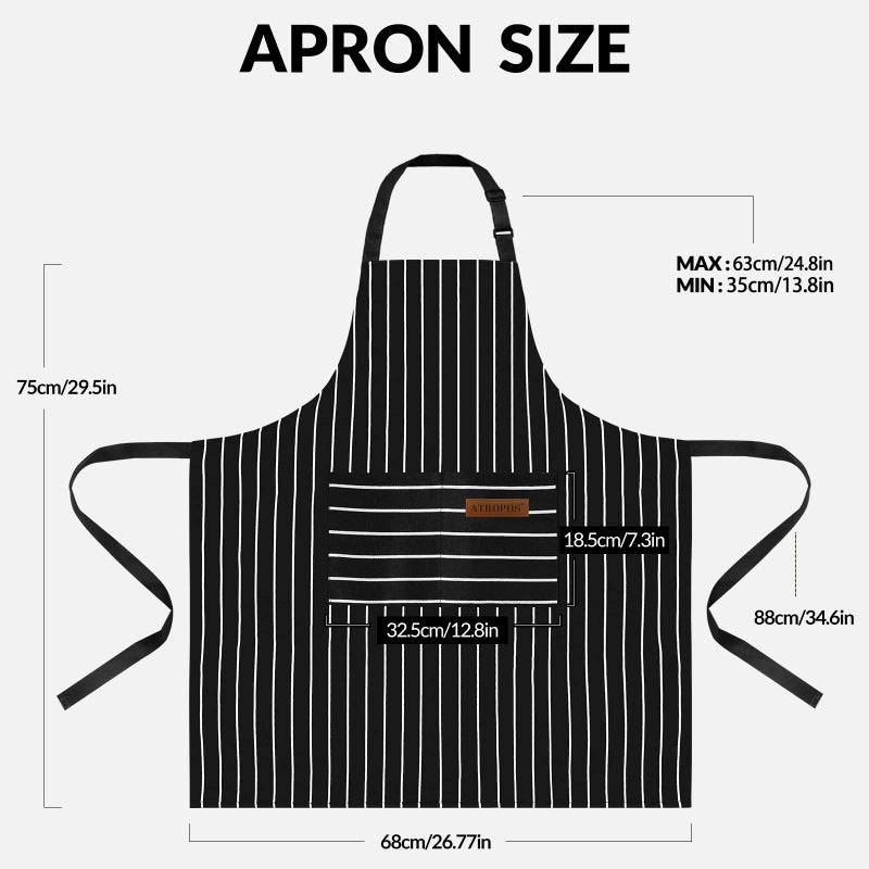 ATROPOS 2 Pieces Aprons for Women with Pockets, Aprons for Men, Womens Kitchen Apron, Cooking Apron Adjustable Bib Chef Apron(Unisex) - Image 2