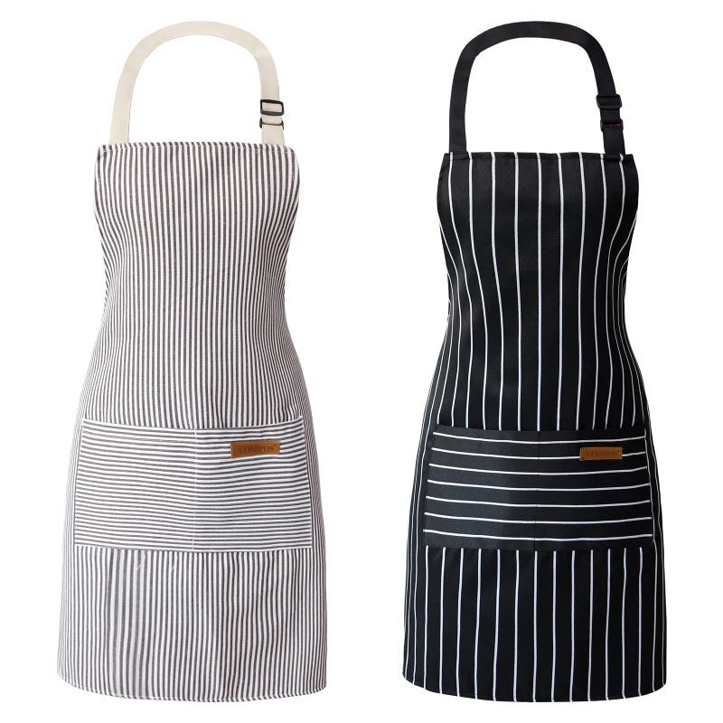 ATROPOS 2 Pieces Aprons for Women with Pockets, Aprons for Men, Womens Kitchen Apron, Cooking Apron Adjustable Bib Chef Apron(Unisex) - Image 1