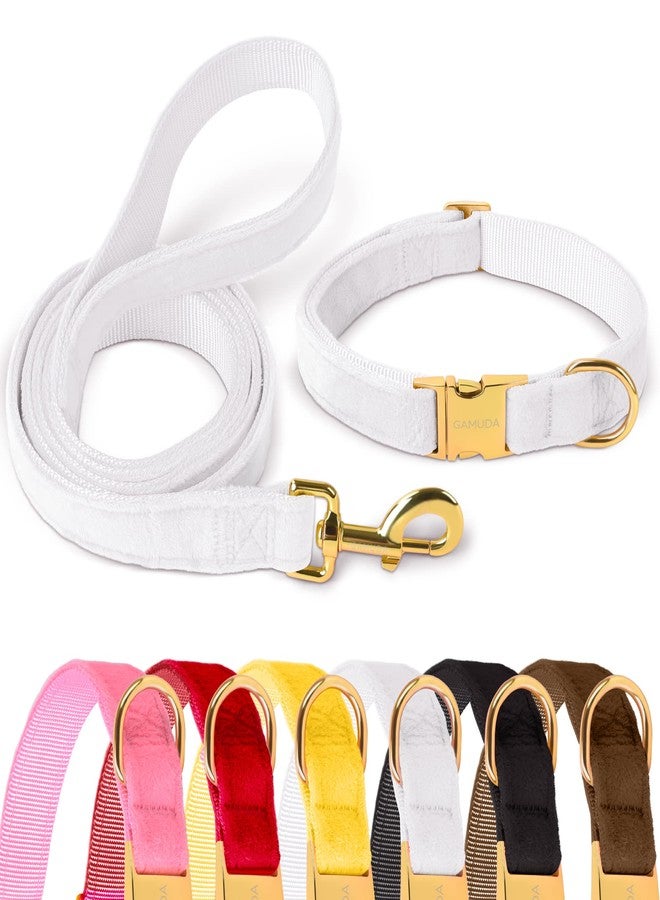 GAMUDA Velvet Dog Collar and Leash, Super Soft and Smooth, Heavy Duty Gold Buckle, Comfortable and Easy to Clean, Adjustable Collar for Dog (XS, White) - Image 1