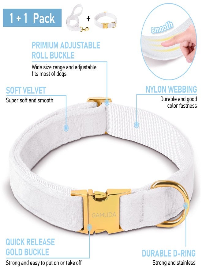 GAMUDA Velvet Dog Collar and Leash, Super Soft and Smooth, Heavy Duty Gold Buckle, Comfortable and Easy to Clean, Adjustable Collar for Dog (XS, White) - Image 2