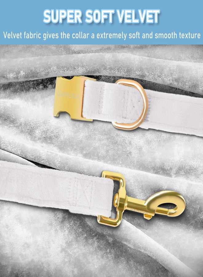 GAMUDA Velvet Dog Collar and Leash, Super Soft and Smooth, Heavy Duty Gold Buckle, Comfortable and Easy to Clean, Adjustable Collar for Dog (XS, White) - Image 4
