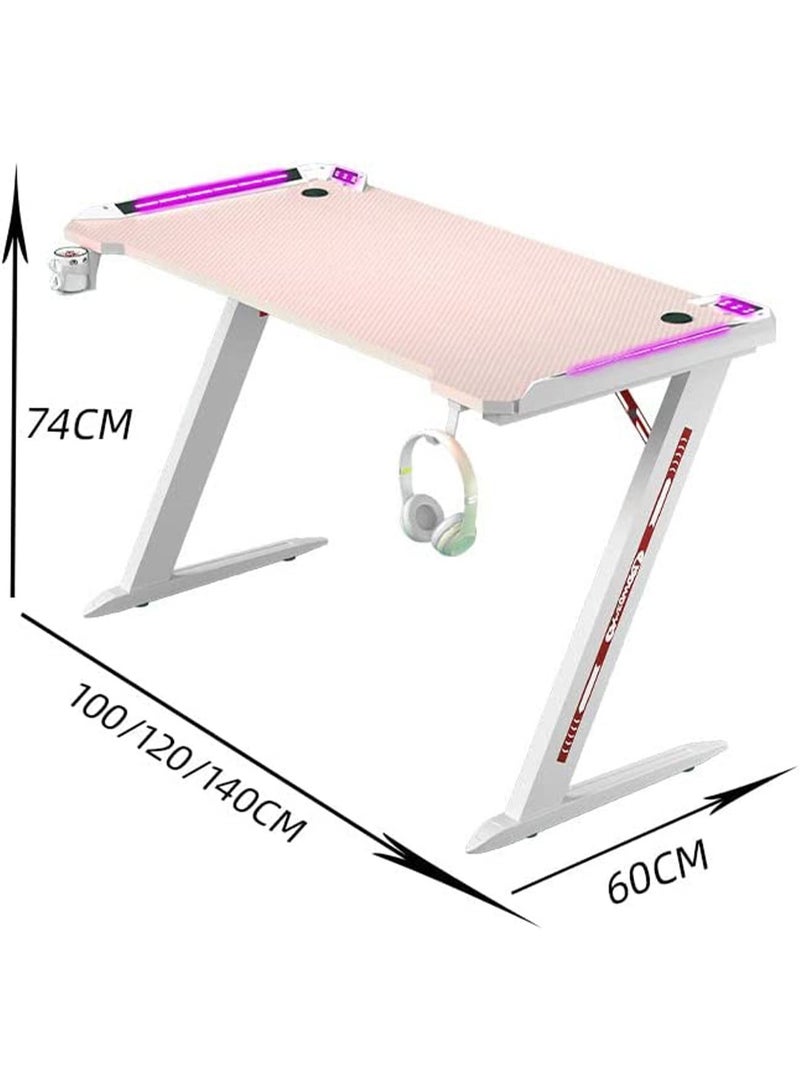 LIMOS Ergonomic Gaming Desk with RGB LED Lights Computer Gamer Table with Carbon Fiber Desktop and Cup Holder & Headphone Hook - Image 2