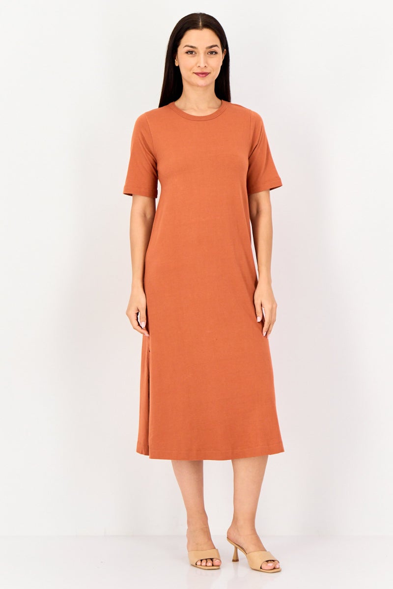 ONLY Jdy By Only Women Plain Midi Dress, Rust Orange - Image 1