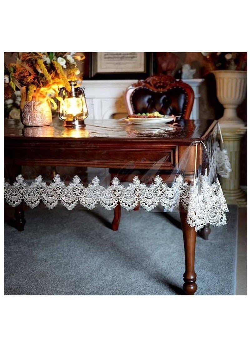 مفرش سفره واقي من الفينيل الشفاف مقاوم للماء والزيت مستطيل الشكل بلاستيك شفاف 1.37 × 1.83 سم - Image 2